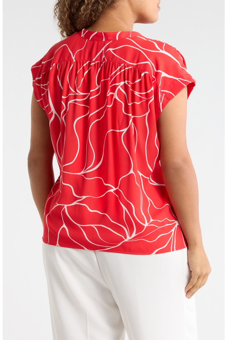 Growover Print Shirred V-Neck Top, Alternate, color, RED- IVORY CRACKED ABSTRACT