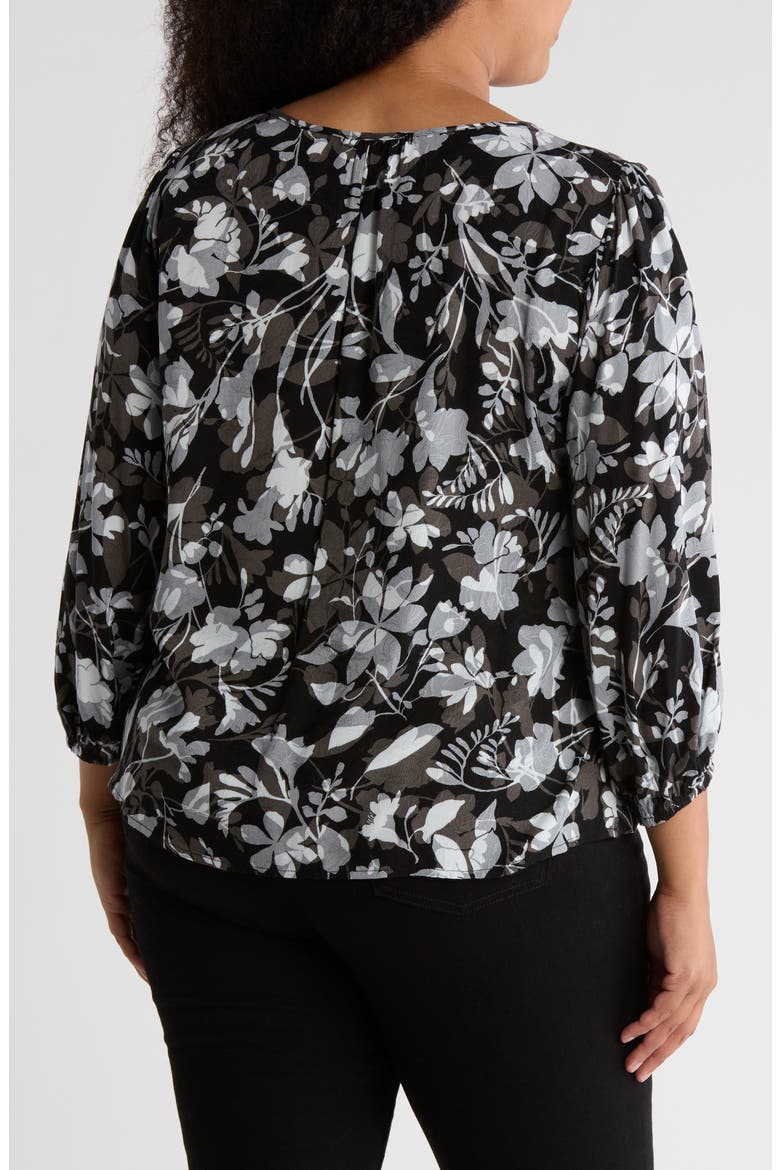 Floral Long Sleeve Twist Front Top, Alternate, color, BLACK