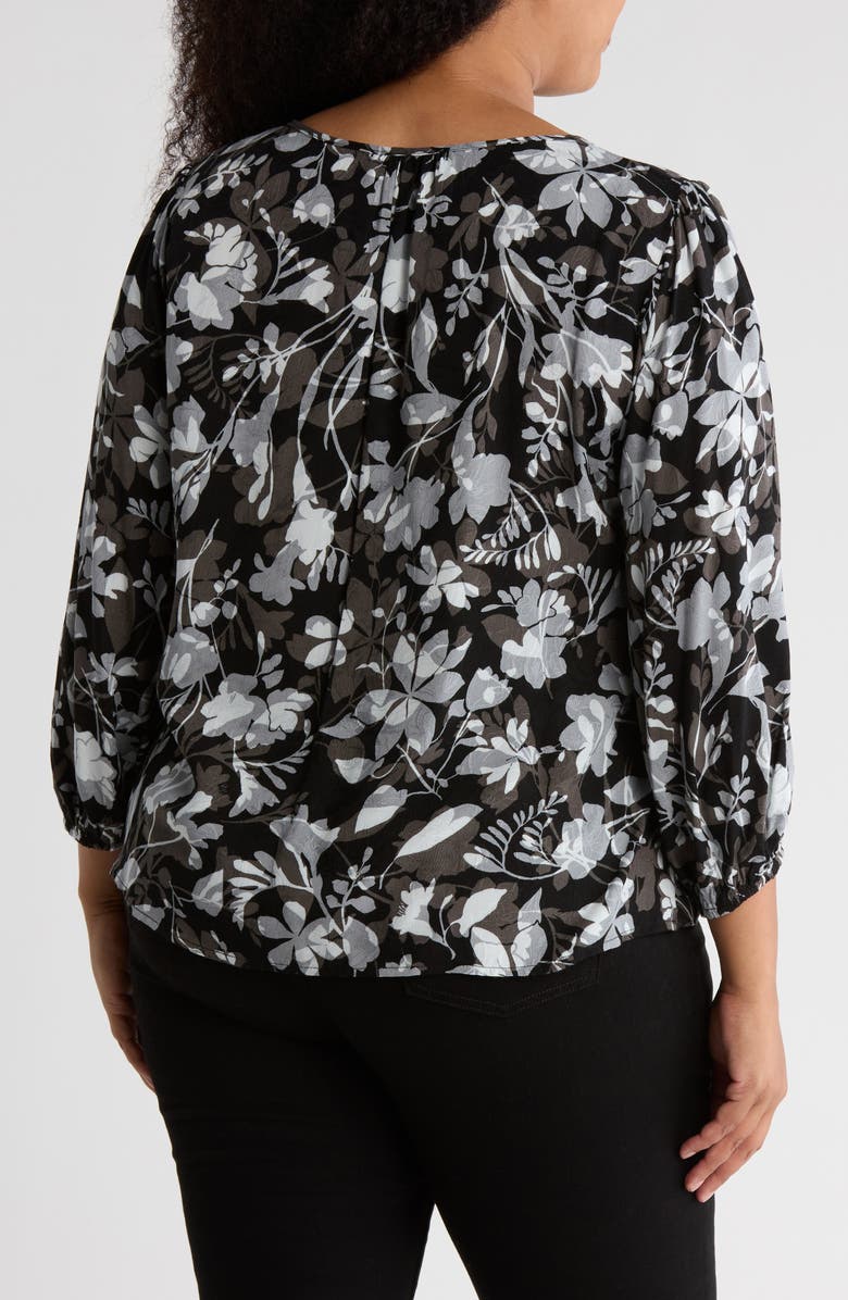 Renee C Floral Long Sleeve Twist Front Top, Alternate, color, Black