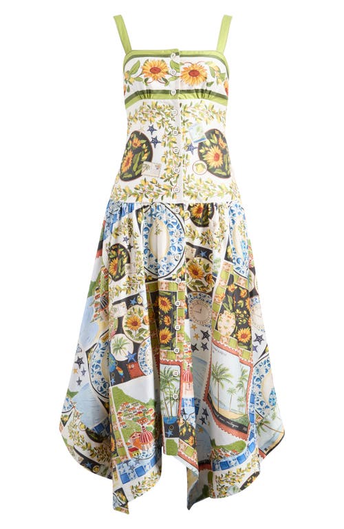 Farm Rio Latin Trip Print Asymmetric Cotton Button-front Sundress