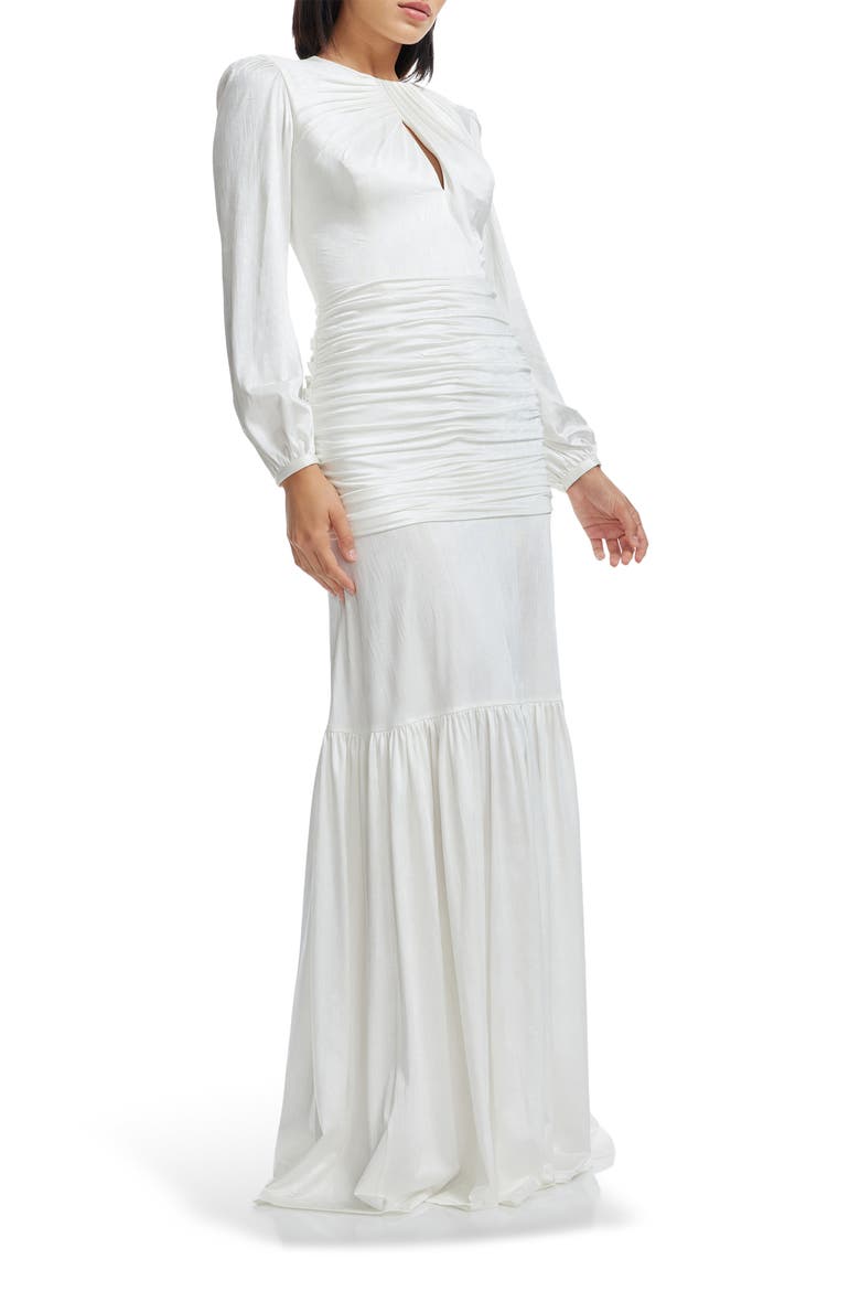 Lucille Pleated Ruched Long Sleeve Gown, Alternate, color, WHITE