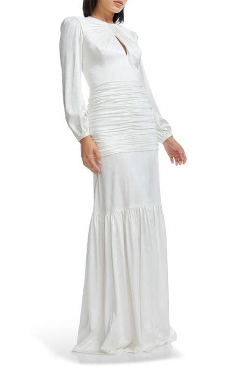 Shop Dress The Population Lucille Pleated Ruched Long Sleeve Gown In White