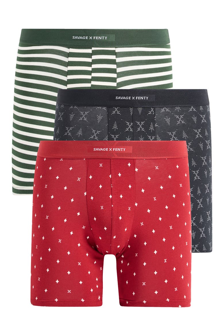 3-Pack Savage X Cotton Blend Boxer Briefs, Main, color, BLACK/ GREEN/ RED