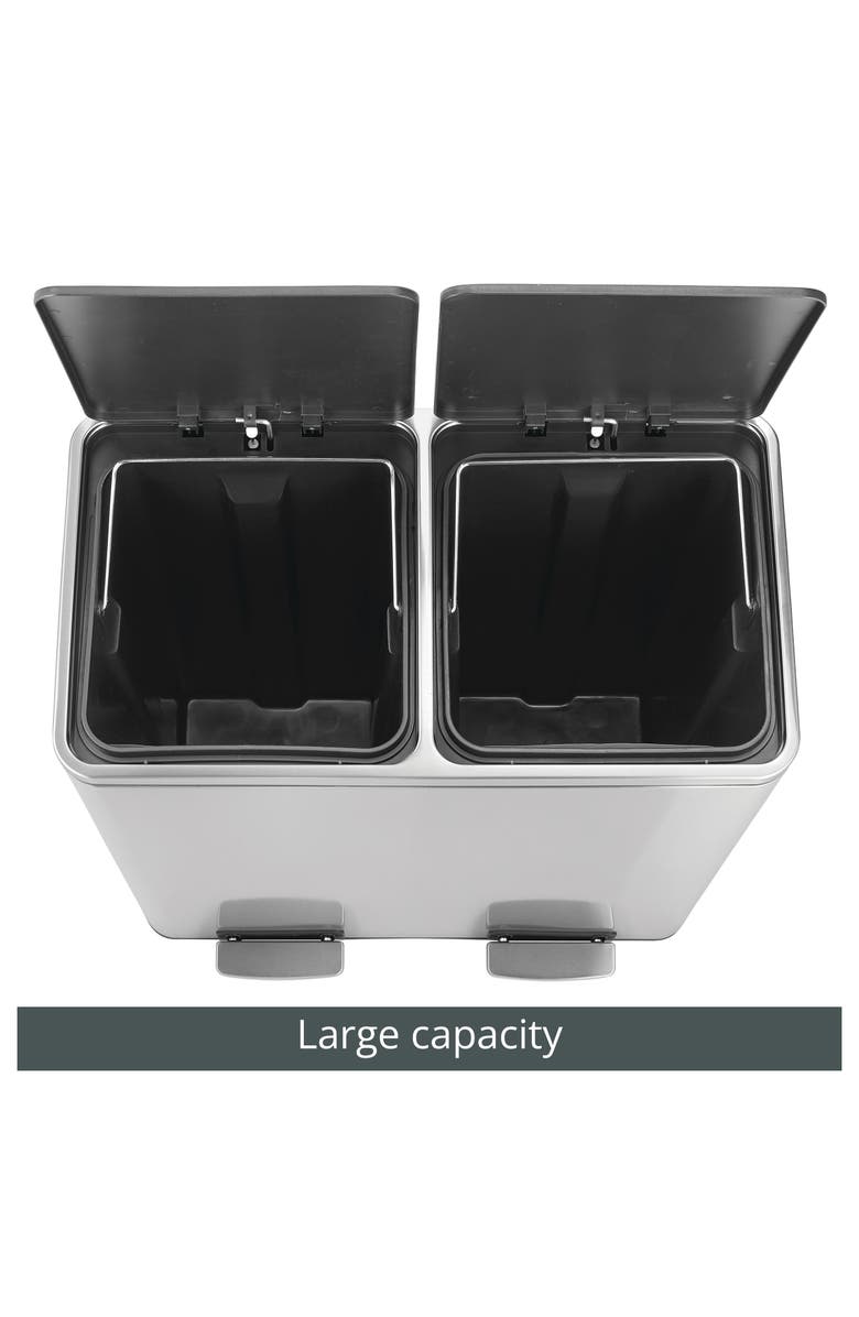 mDesign Metal Steel 60L Large Dual Compartment Step Trash Can - Brushed Chrome, Alternate, color, Silver