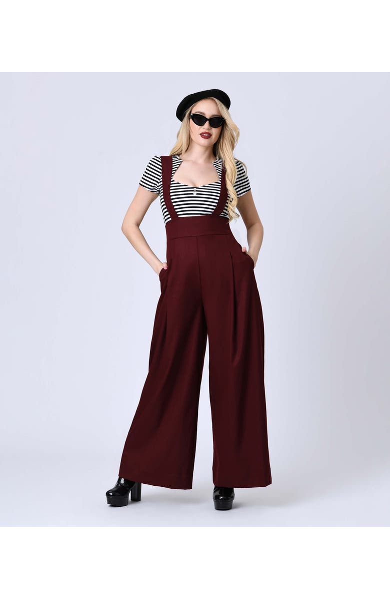Unique Vintage Wide Leg Rochelle Suspender Pants, Main, color, Burgundy