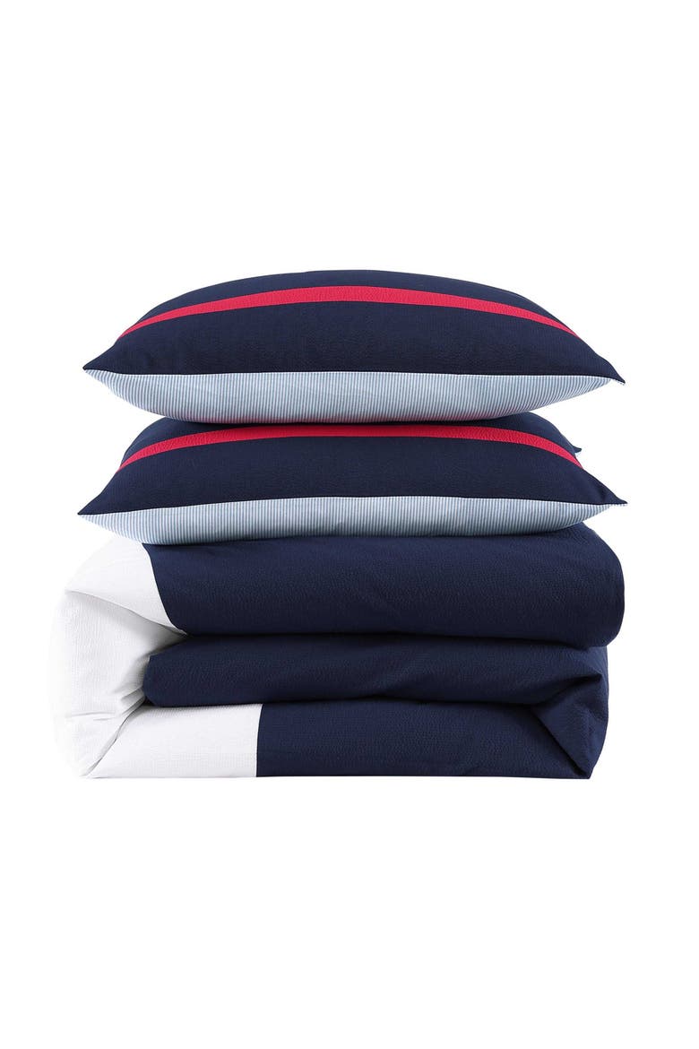 Iconic Anniversary Seersucker Duvet Cover & Shams Set, Main, color, NAVY