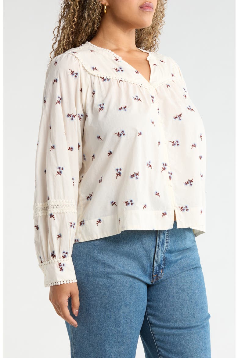 Lace Trim Embroidered Top, Alternate, color, IVORY- PURPLE TOSSED EMBROIDER