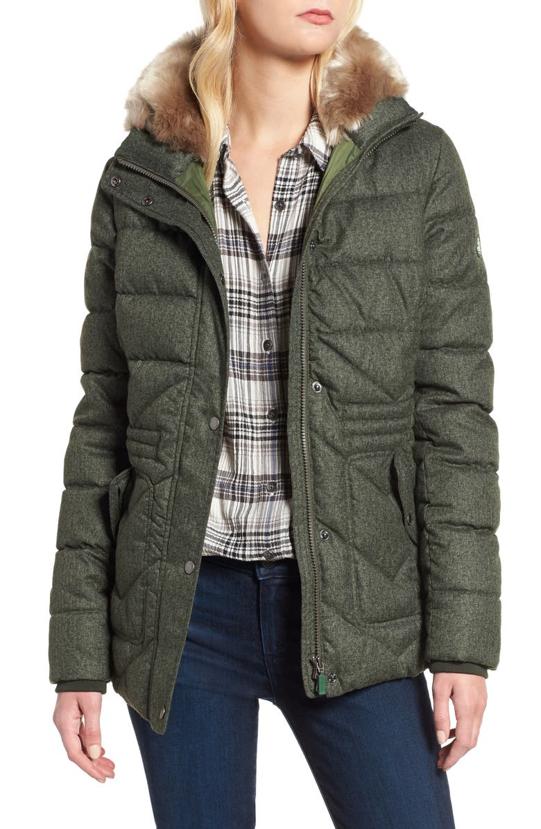 Barbour Langstone Faux Fur Trim Quilted Coat, Main, color,