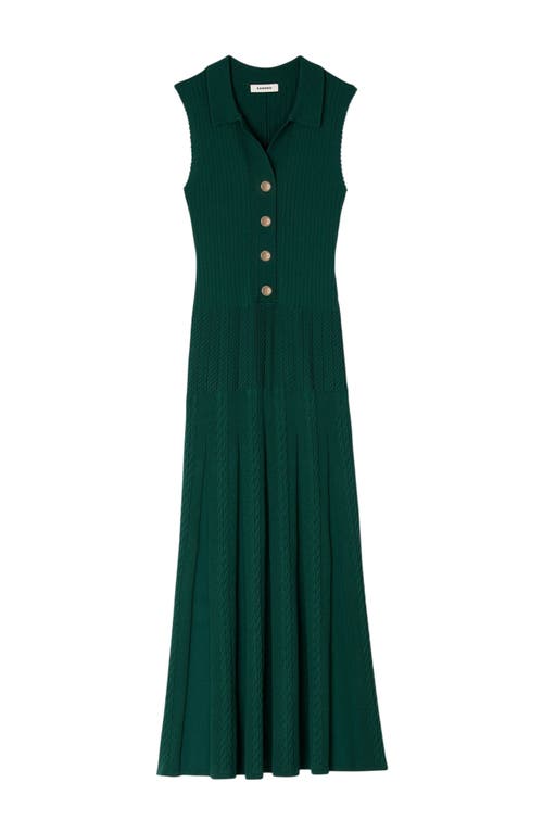 Sandro Womens Polo-collar Button-down Stretch-knit Midi Dress Dark Green In Green