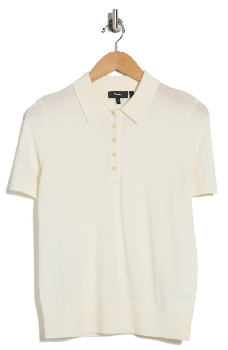 Theory Short Sleeve Wool Polo, Main, color, Ivory