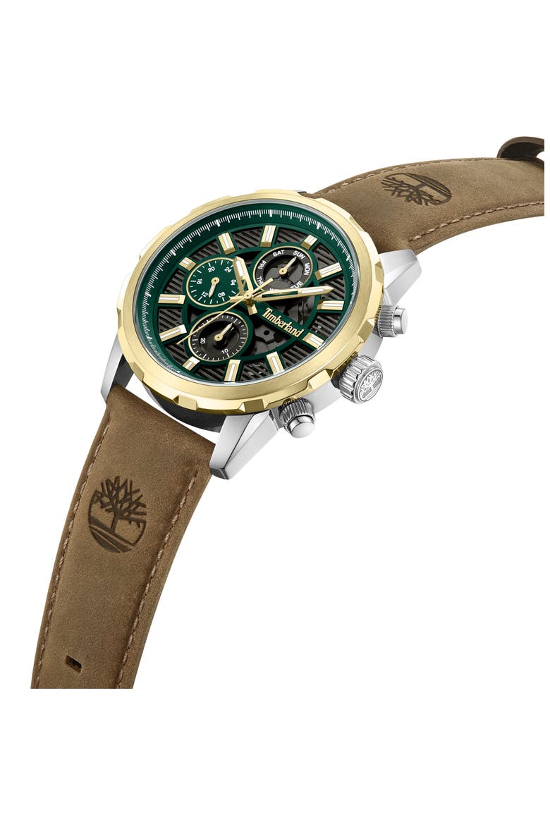Hampton Harbour Multifunction Chronogrpah Leather Strap Watch, 46mm, Alternate, color, DARK BROWN