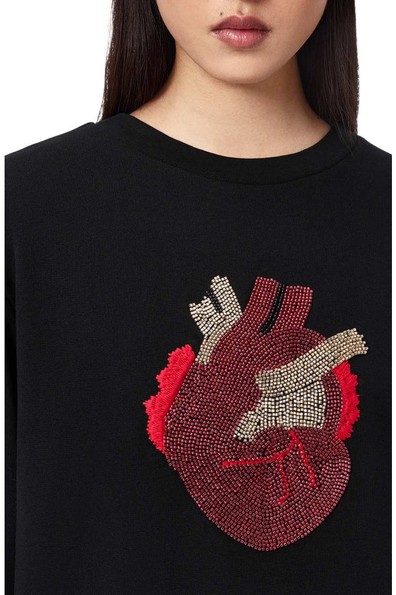 Andrea Pippa Embellished Beaded Heart Sweatshirt, Alternate, color, BLACK