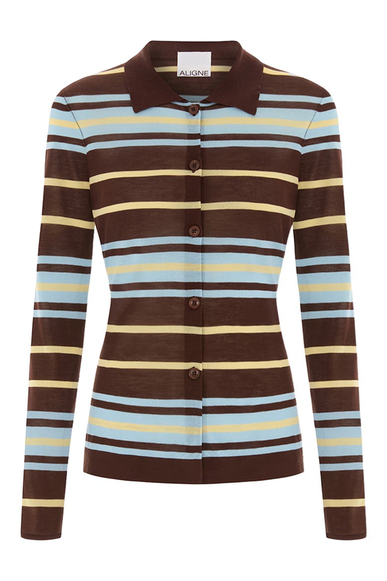 Sue Ellen Stripe Button-Up Top, Alternate, color, BROWN STRIPE