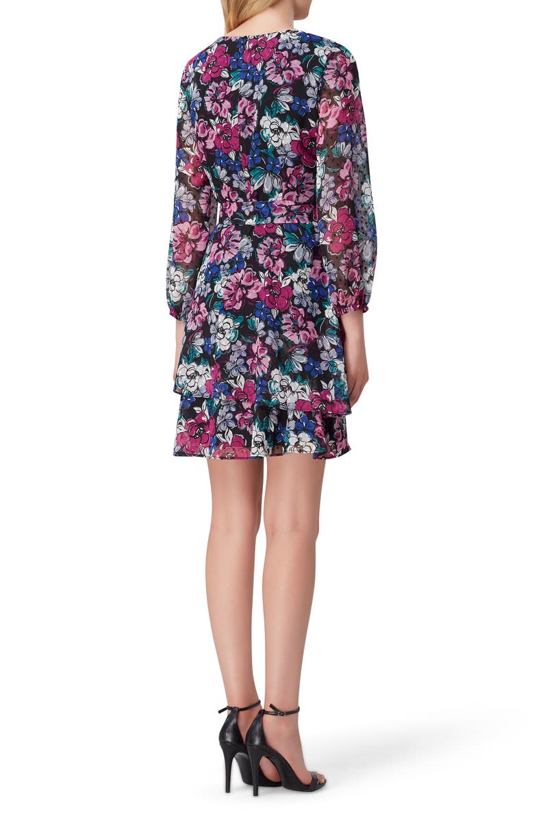 Tahari Print Long Sleeve Faux Wrap Dress, Alternate, color, 