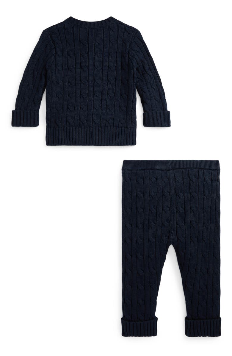 Ralph Lauren Cable Stitch Cotton Cardigan & Sweater Pants Set, Alternate, color, 