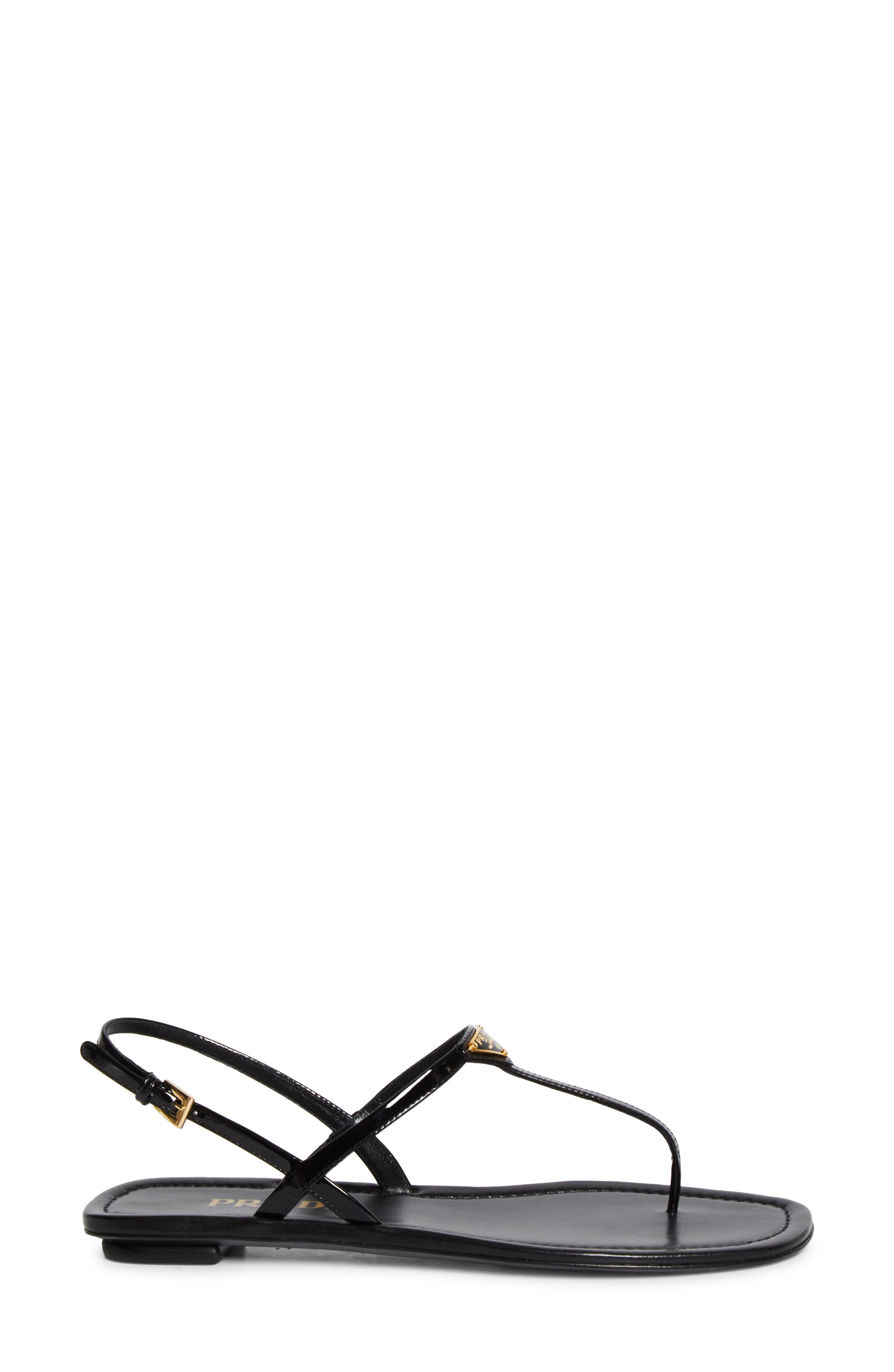 Prada Triangle Logo Sandal, Alternate, color, Nero