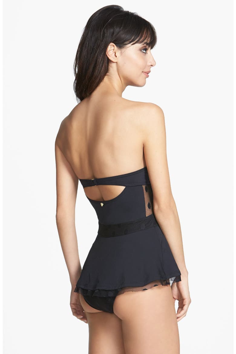 Underwire Peplum Bandeau Tankini Top, Alternate, color, BLACK