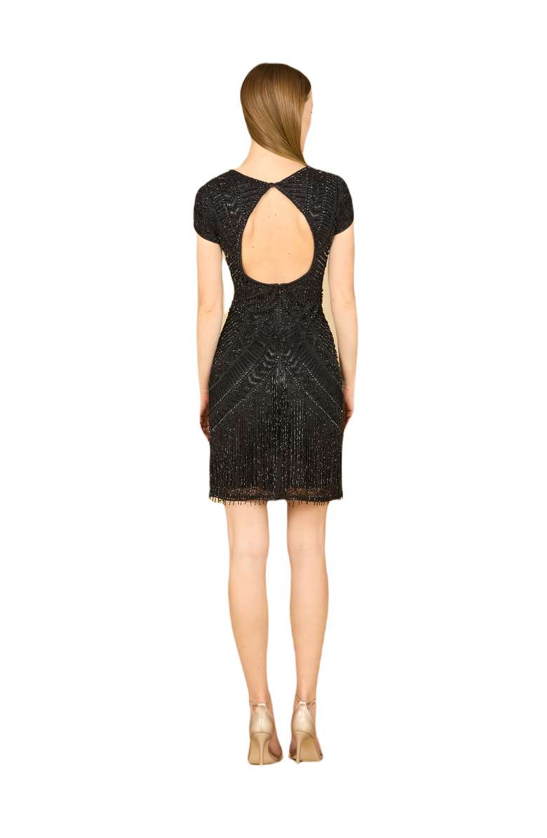 LARA New York Brooklyn Beaded Fitted Short Dress with Open Back, Alternate, color, Black