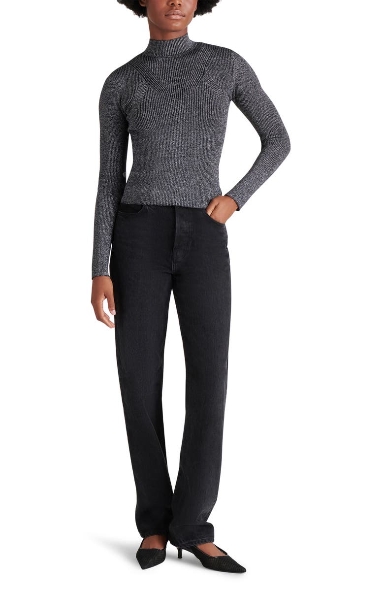 Steve Madden Metallic Rib Mock Neck Sweater, Alternate, color, 