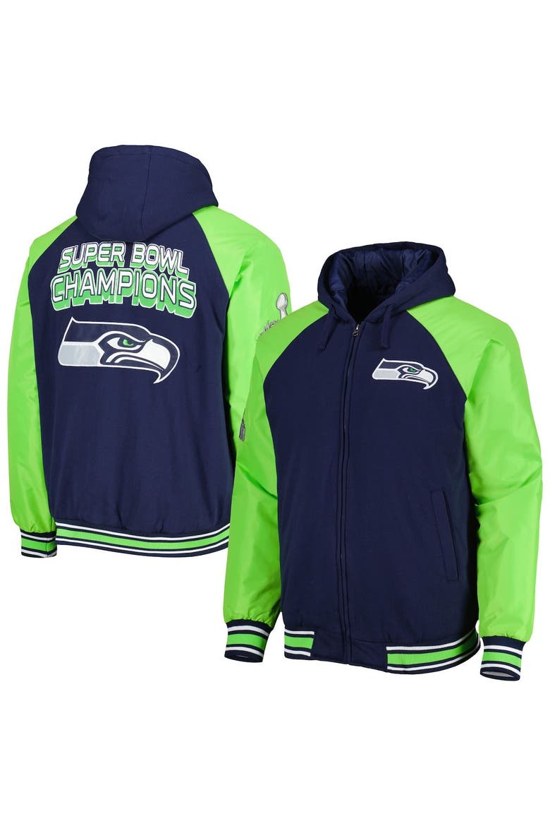 Men's G-III Sports by Carl Banks College Navy Seattle Seahawks Defender Raglan Full-Zip Hoodie Varsity Jacket, Main, color, Navy