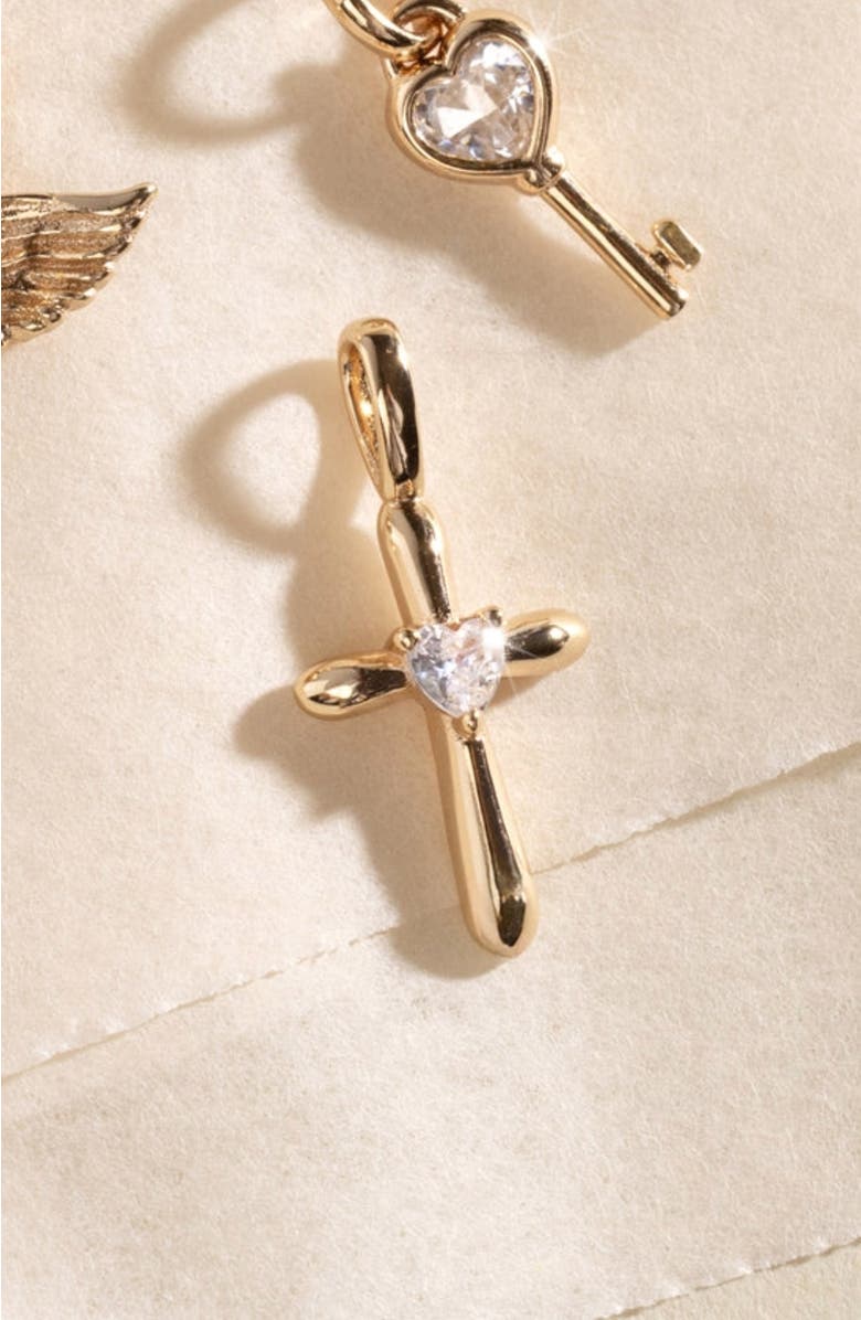 MADE BY MARY CZ Heart Cross Charm, Alternate, color, Gold