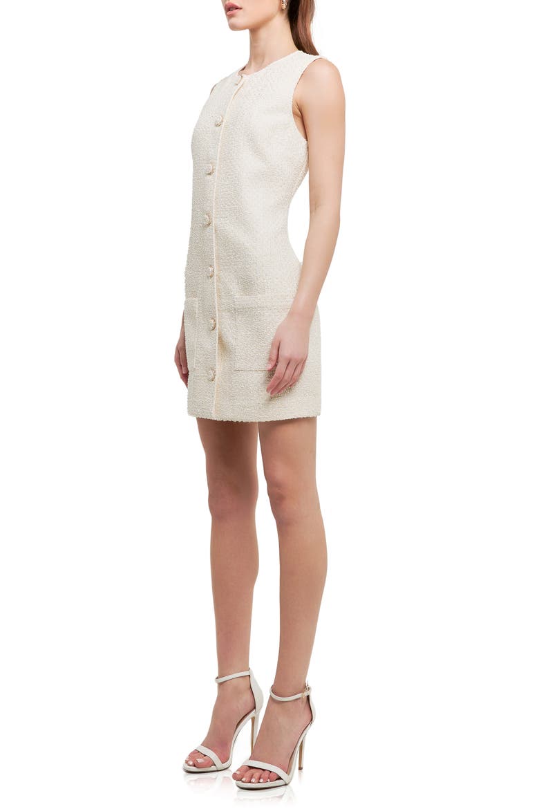 Sleeveless Tweed Minidress, Alternate, color, IVORY