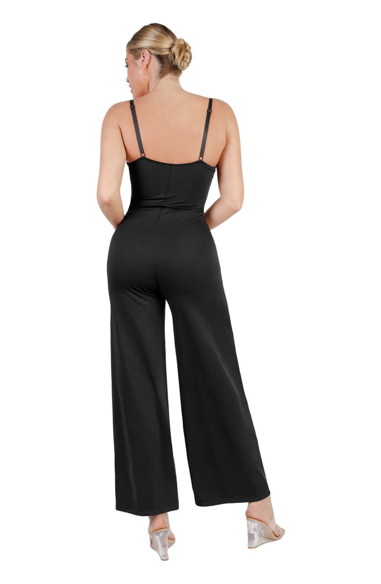 Popilush Shapewear Lace Deep V-Neck Sculpting Wide Leg Jumpsuit, Alternate, color, Midnight Black