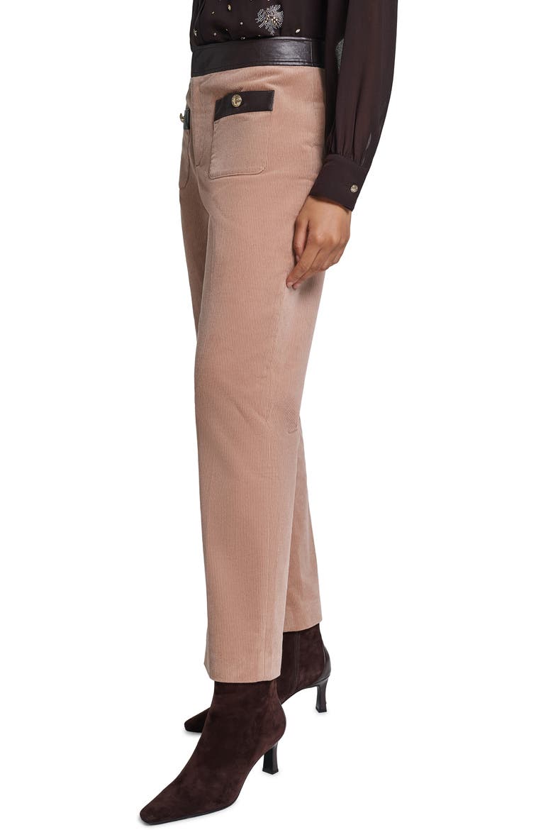Faux Leather Trim Corduroy Pants, Alternate, color, CLAY