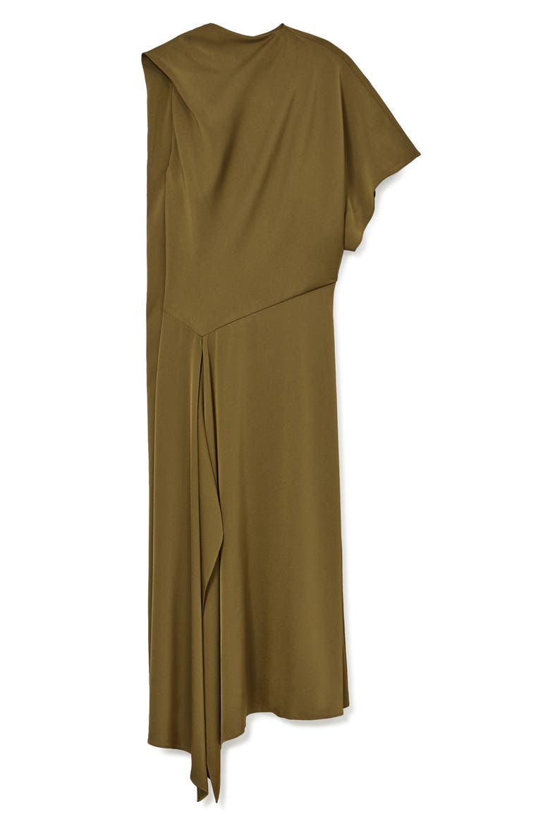Naomi One-Shoulder Drape Midi Dress, Alternate, color, KHAKI GREEN