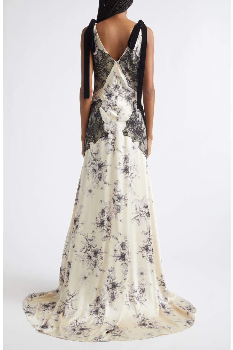 Handsketched Floral Lace Inset Gown, Alternate, color, GARDENIA/ BLACK