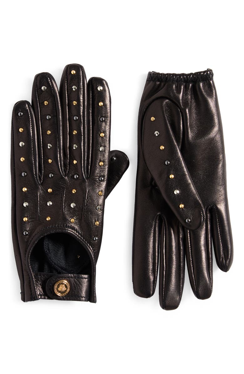 Versace Studded Leather Gloves, Main, color, Black