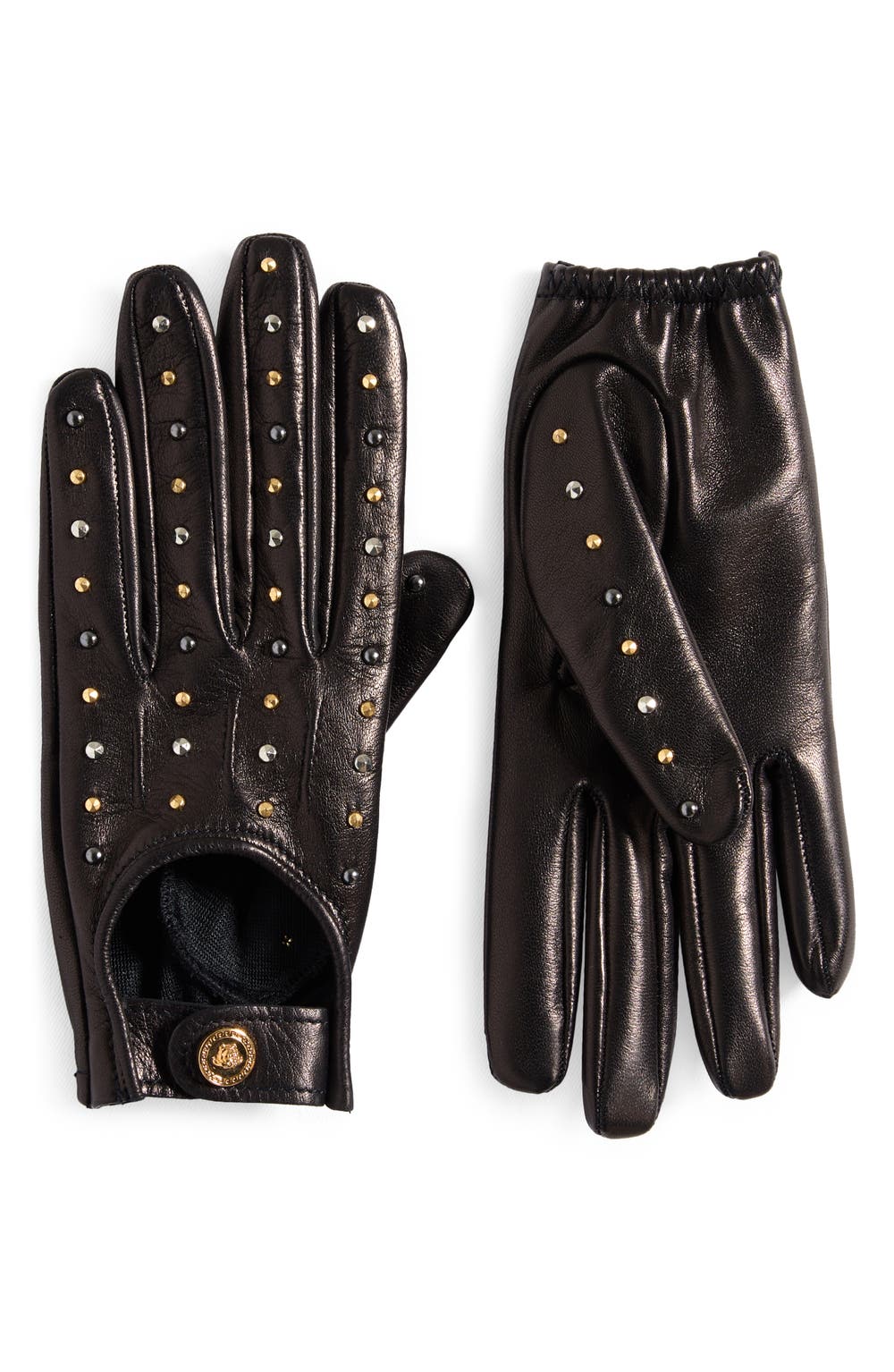 Studded Leather Gloves, color, BLACK