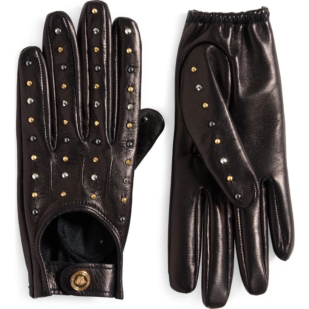 Versace Studded Leather Gloves In Black