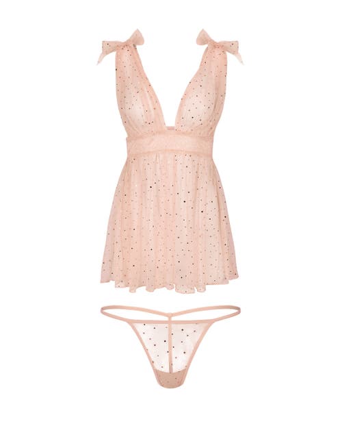 Adore Me Novah Babydoll & G-string Set Lingerie In Light Beige