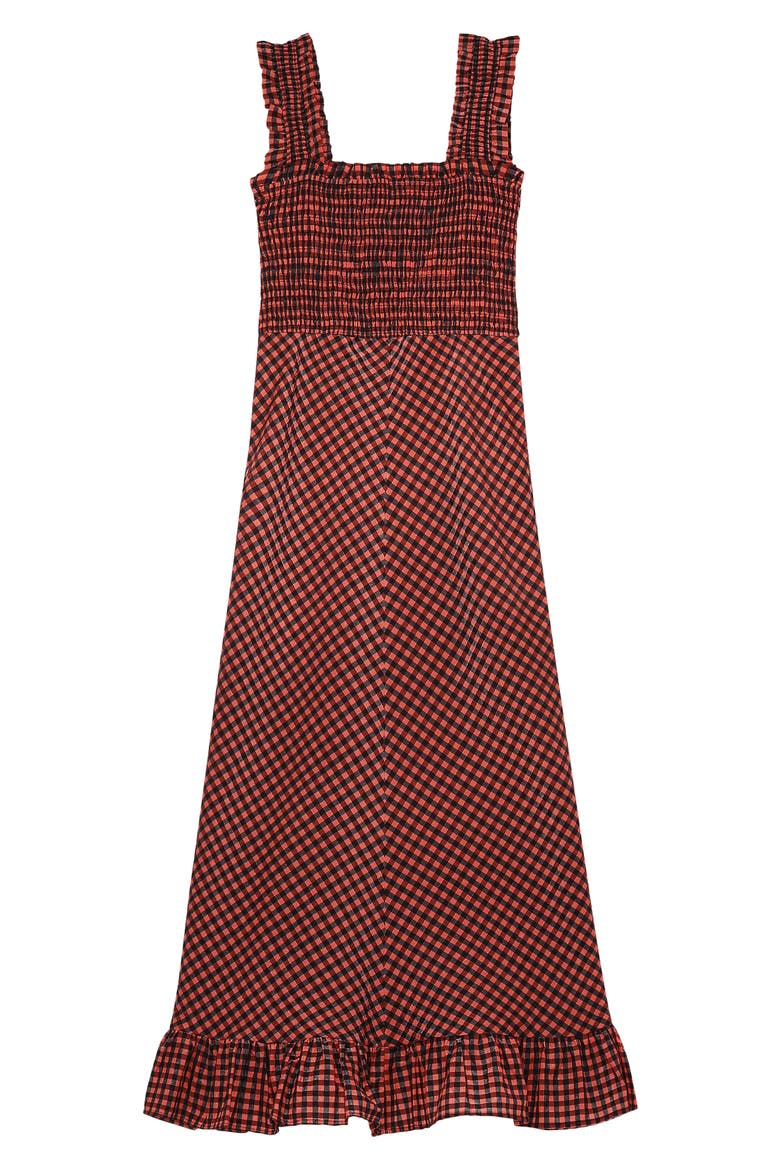 Plaid Smocked Seersucker Maxi Sundress, Alternate, color, FLAME