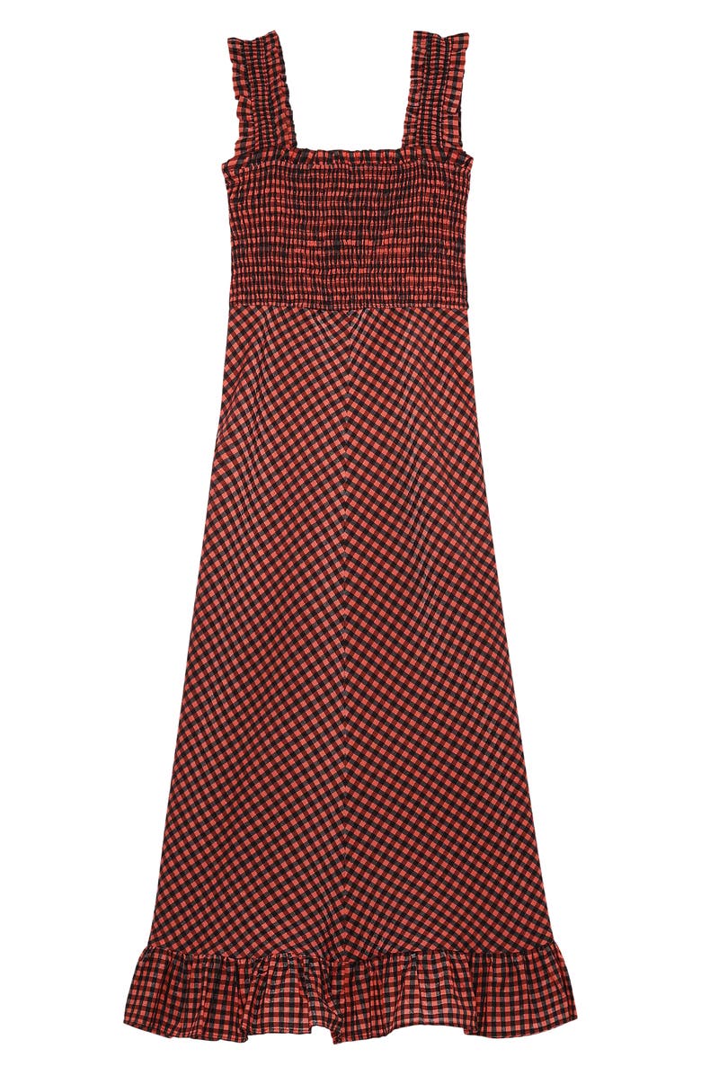 Ganni Plaid Smocked Seersucker Maxi Sundress, Alternate, color, 