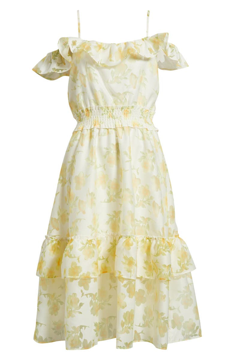 LAYERED WITH LOVE Off the Shoulder Ruffle Midi Dress, Alternate, color, Yellow Fade