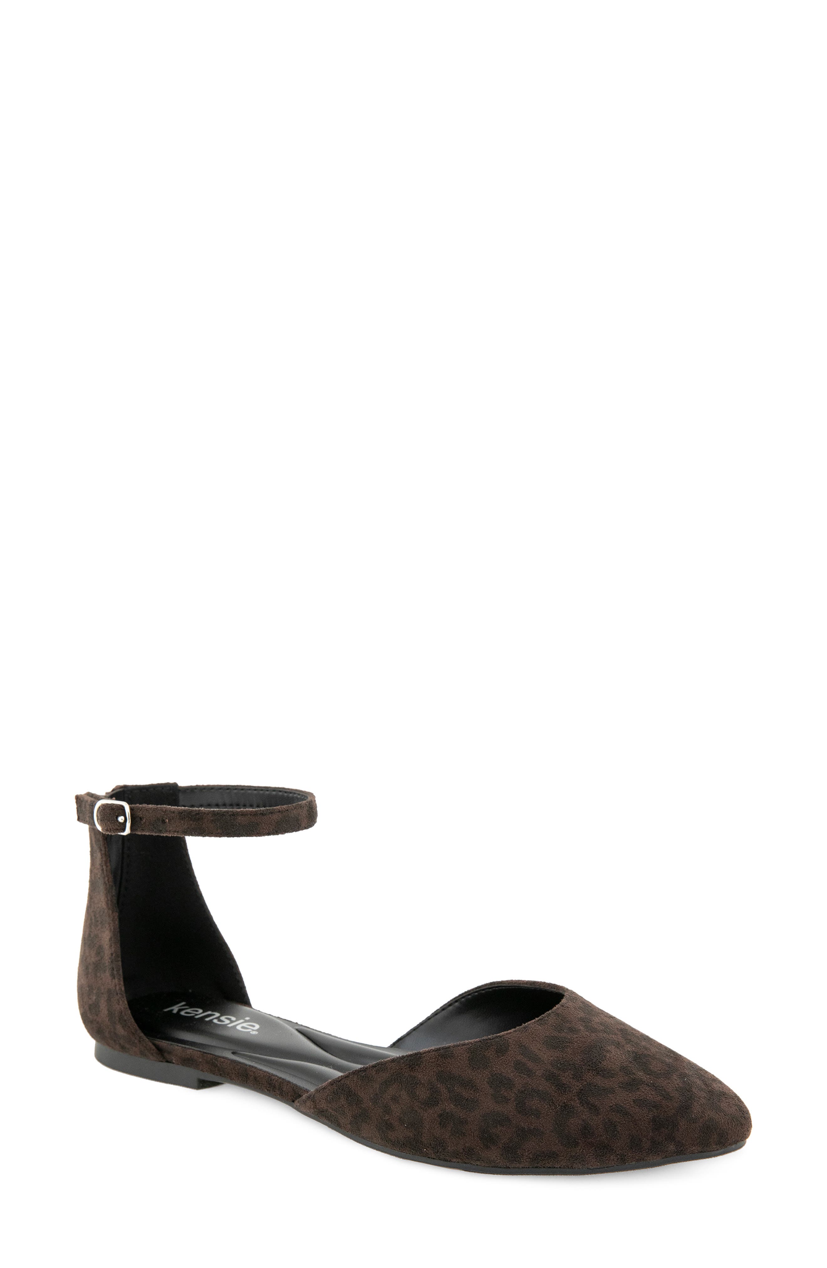 Gaeta Ankle Strap Pointed Toe Flat, Main, color, ESPRESSO LEOPARD