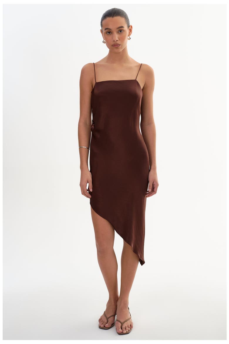 Ashley | Asymmetrical Satin Dress, Alternate, color, Brown