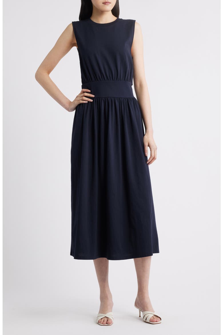 The Banded Organic Cotton Jersey Dress, Main, color, NAVY
