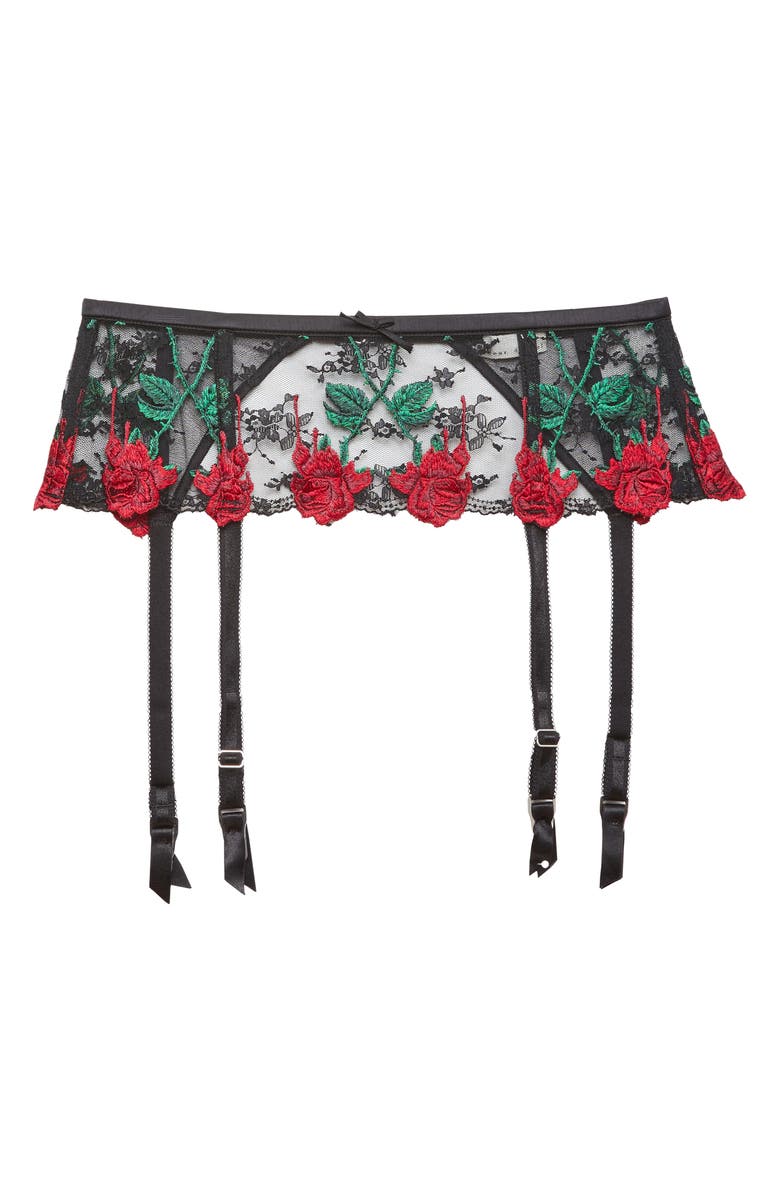 Fleur Du Mal Bleeding Rose Embroidered Garter Belt, Main, color,