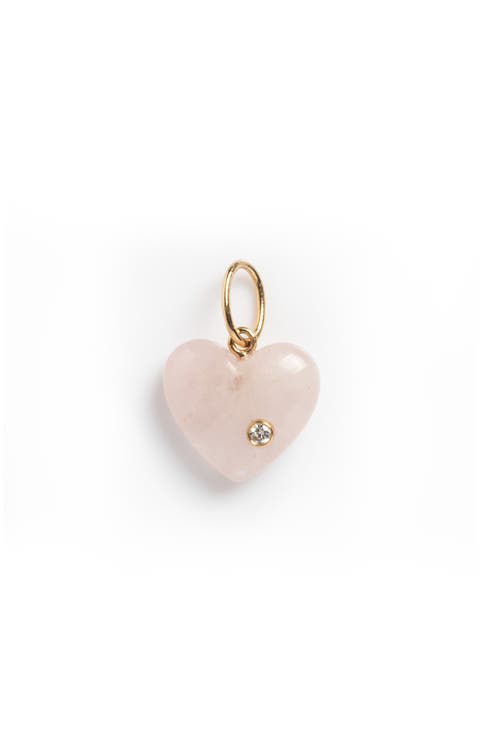 Solid 9K Gold, Semiprecious Stone & Lab Grown Diamond Heart Charm