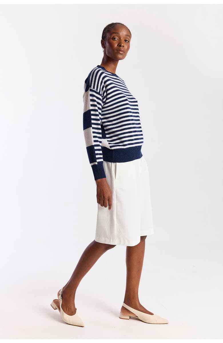Brodie Pure Cashmere Beach Stripe Cashmere Sweater, Alternate, color, Navy