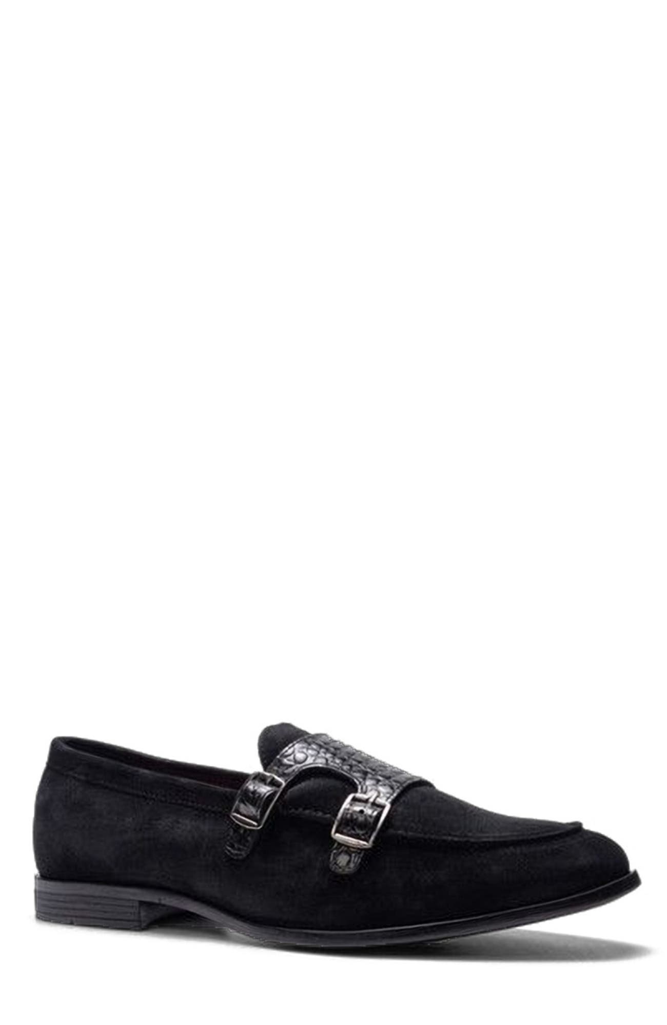 CARLOS SANTANA Virtuoso Double Monk Loafer, Alternate, color, Black Croco Print