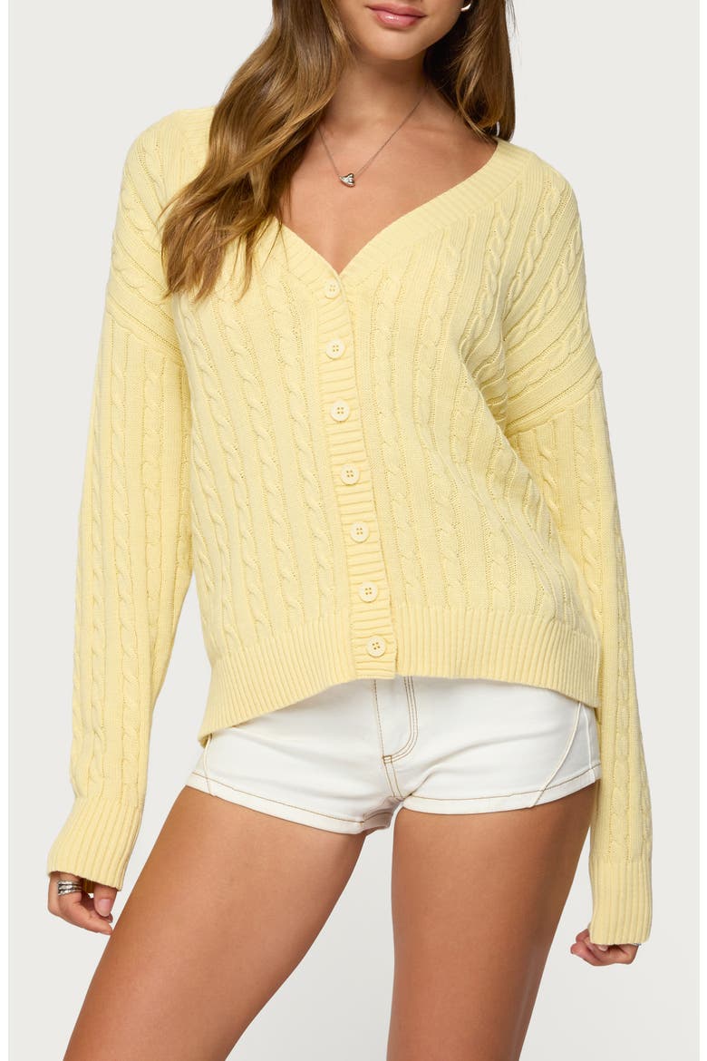 Francine Oversize Cable Cotton Cardigan, Main, color, YELLOW