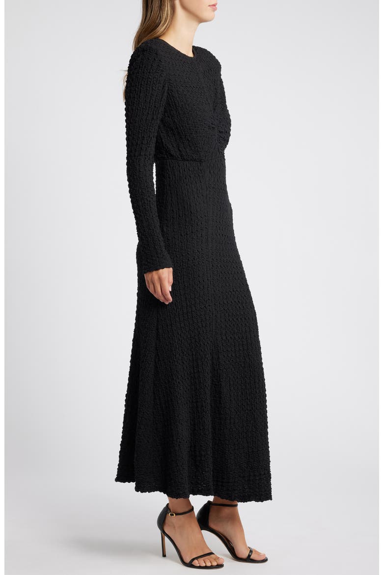 Textured Long Sleeve Midi Dress, Alternate, color, BLACK