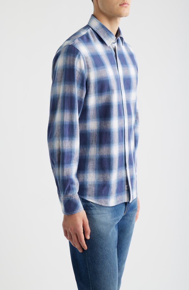 James Campbell Pamucak Regular Fit Plaid Cotton & Linen Button-Up Shirt, Alternate, color, Blue
