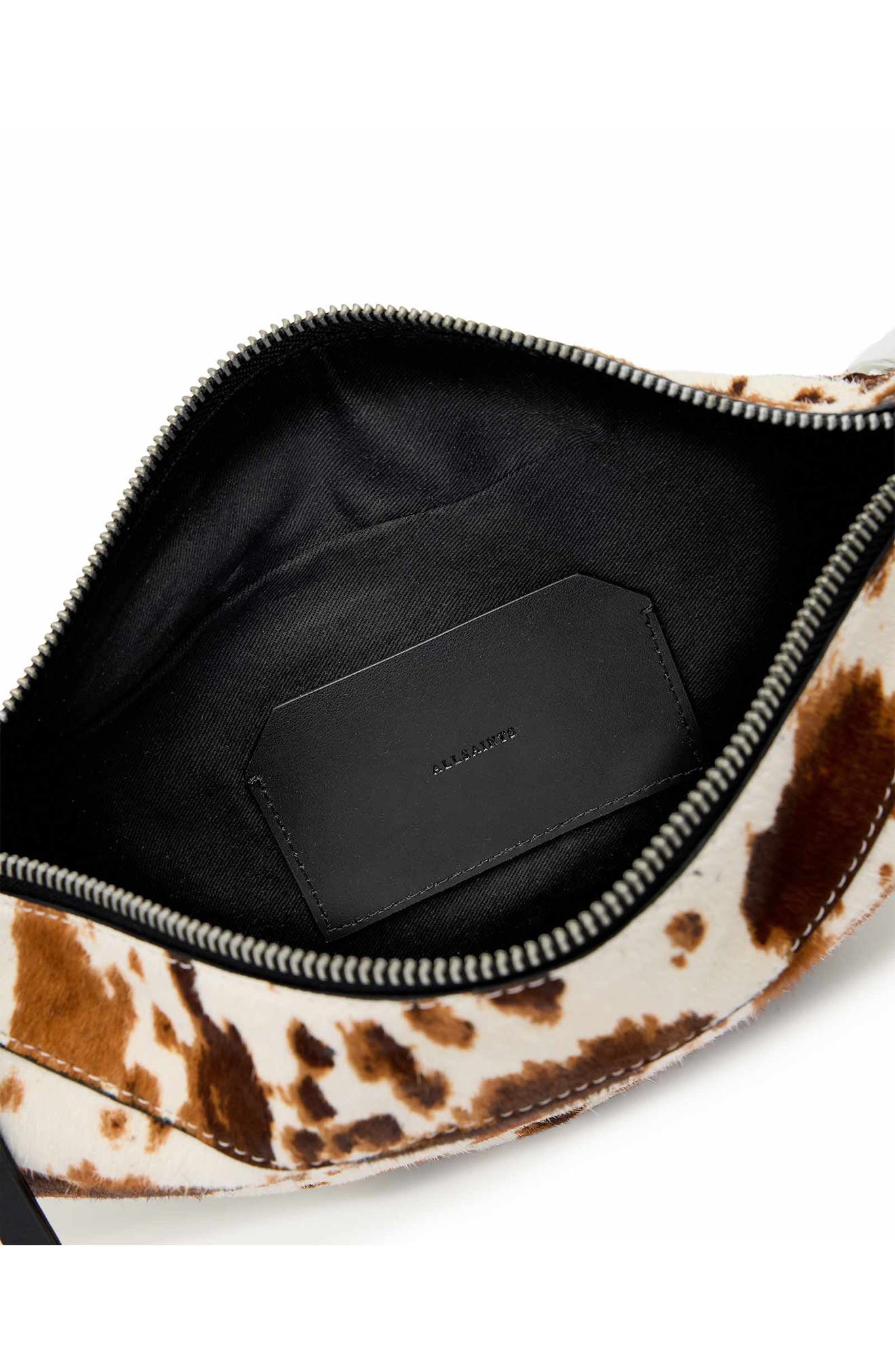 AllSaints Micro Luna Genuine Calf Hair Shoulder Bag, Alternate, color, Cow Print