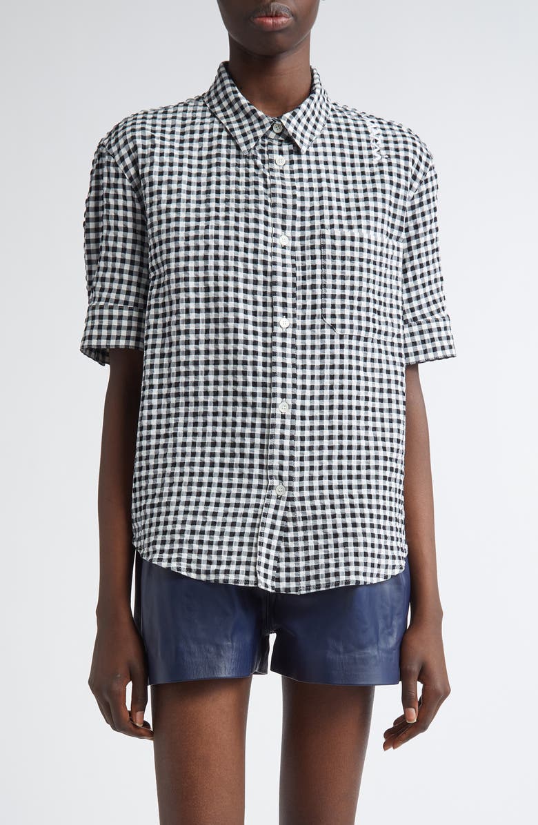 Marni Gingham Seersucker Button-Up Shirt, Main, color,