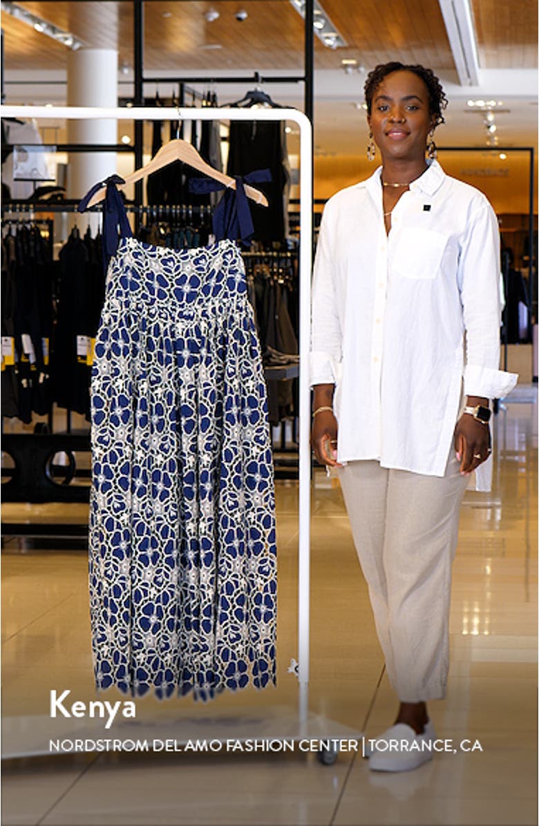 Embroidered Tie Strap Sleeveless Midi Dress, sales video thumbnail